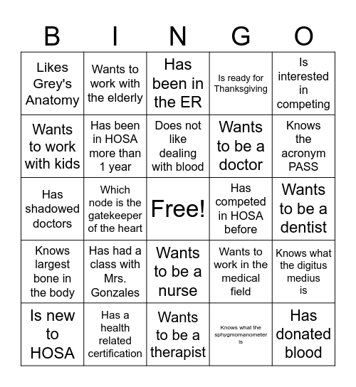 HOSA BINGO Card