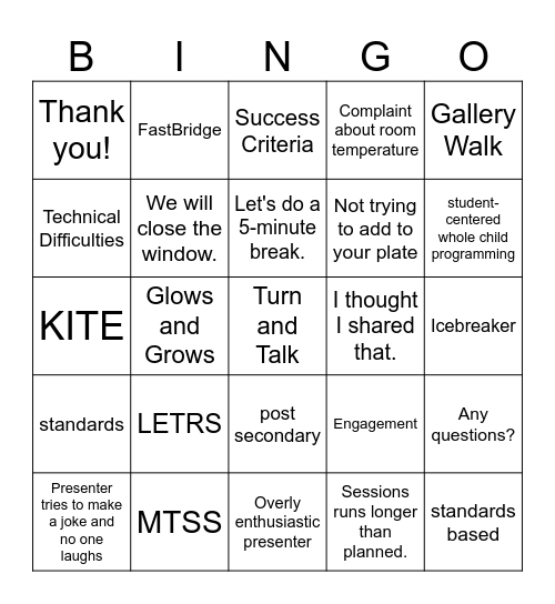 PD Bingo Card