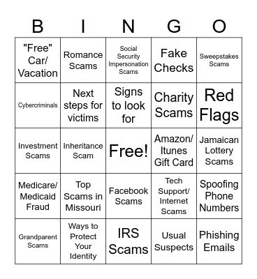 Scams Bingo Card