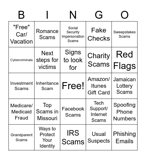 Scams Bingo Card