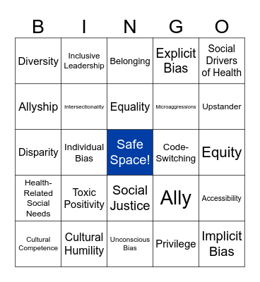 Equity and Inclusion Terms Bingo Card