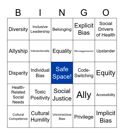 Equity and Inclusion Terms Bingo Card