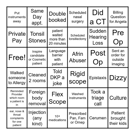 ENT BINGO Card