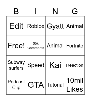 Untitled Bingo Card