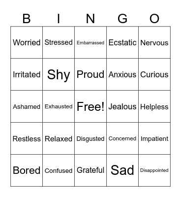 Feelings Bingo Card