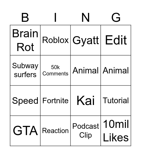 Untitled Bingo Card