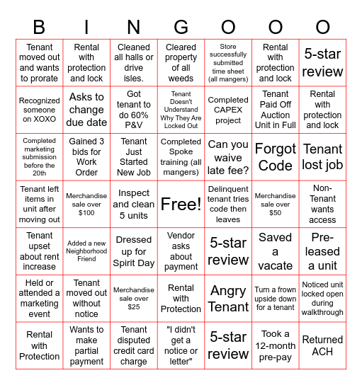 Storage Bingo Card