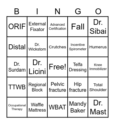 Ortho Week Bingo Card