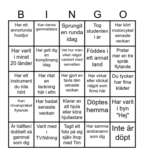 Hitta någon som... Bingo Card