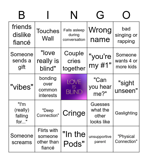 Love is Blind Bingo Card