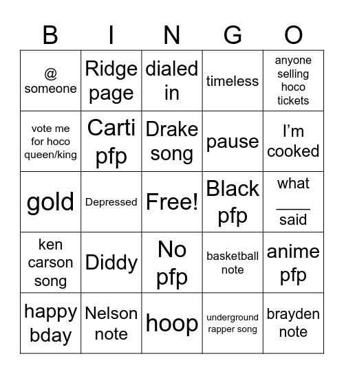 kejrjr Bingo Card