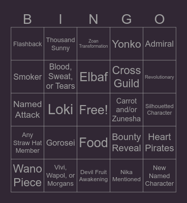 One Piece Chapter 1128 Bingo Card