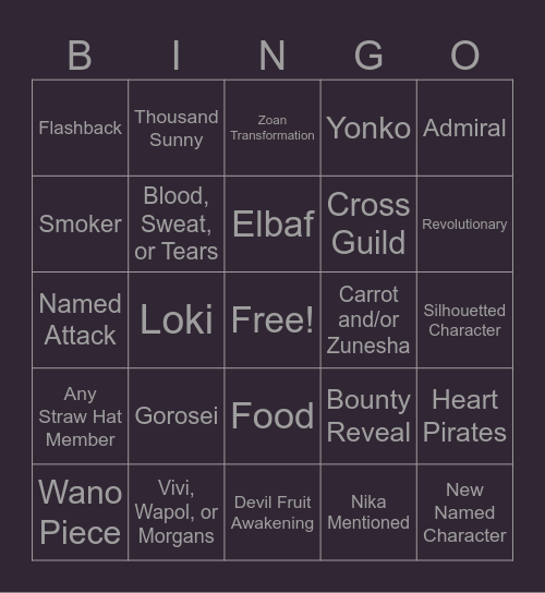 One Piece Chapter 1128 Bingo Card