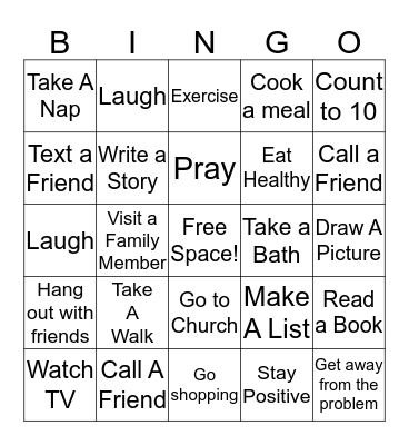 Coping Skills Bingo Card