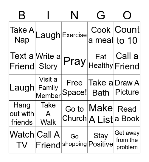 Coping Skills Bingo Card