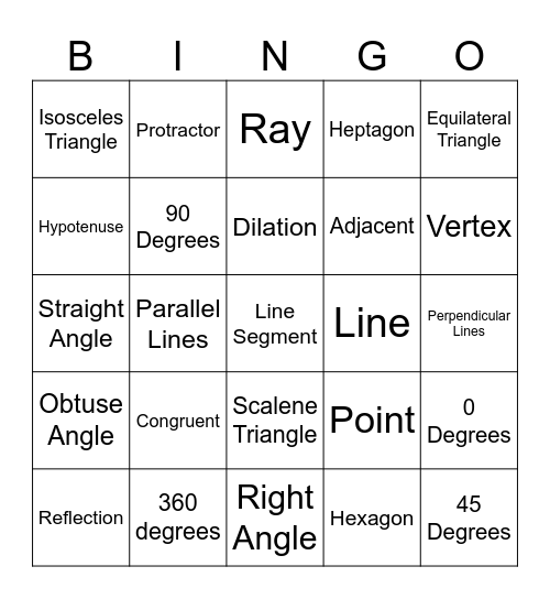 Angles Bingo Card