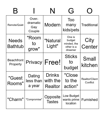 House Hunters International Bingo Card