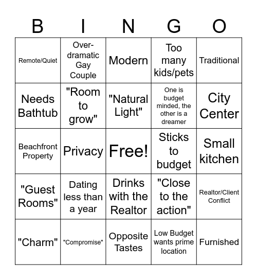 House Hunters International Bingo Card