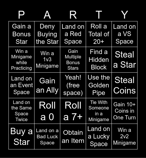 Super Mario Party Bingo Card