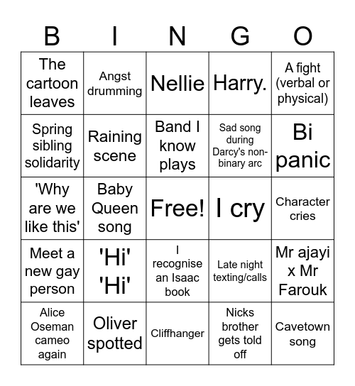 Heartstopper Season 3 Bingo Card
