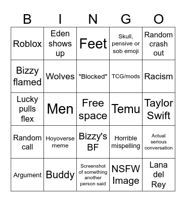 gcbb Bingo Card