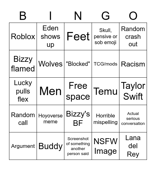 gcbb Bingo Card