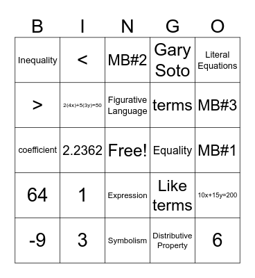 Math Bingo 10/3/24 Bingo Card