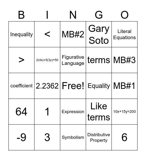 Math Bingo 10/3/24 Bingo Card