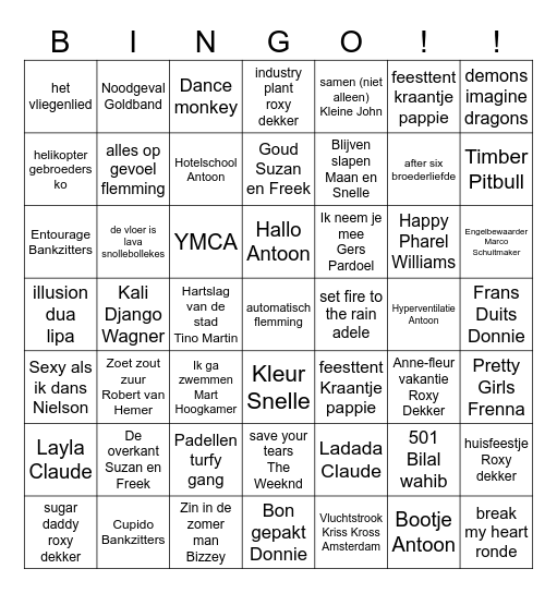 muziek bingo groep 8 Bingo Card