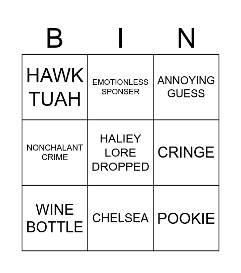 TALK TUAH BINGO Card
