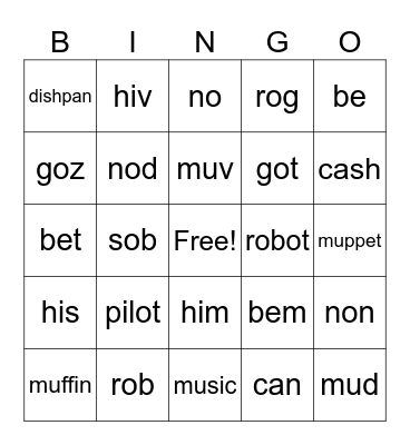 open/closed syllables Bingo Card