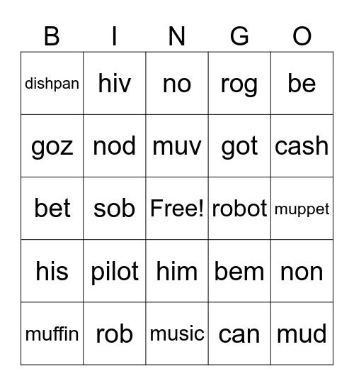 open/closed syllables Bingo Card