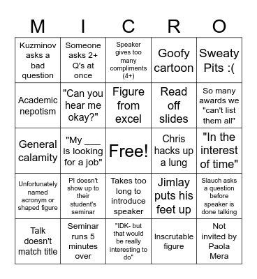 Micro Seminar Bingo Card