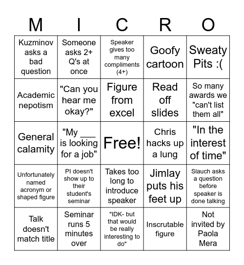 Micro Seminar Bingo Card