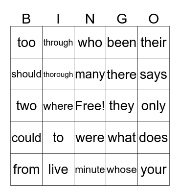 Red Word Bingo 1 Bingo Card