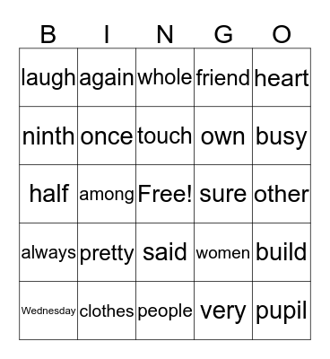 Red Word Bingo 2 Bingo Card