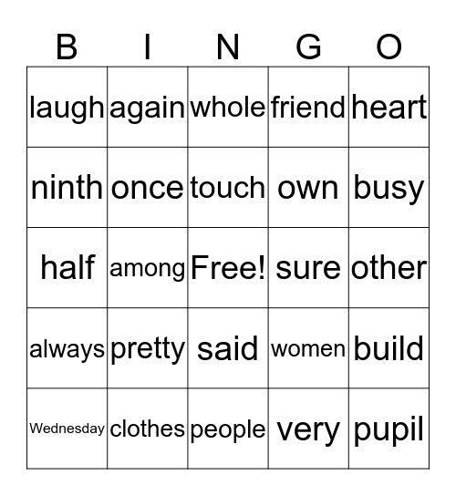 Red Word Bingo 2 Bingo Card