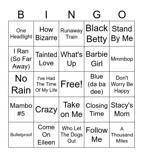 One Hit Wonders Bingo Card