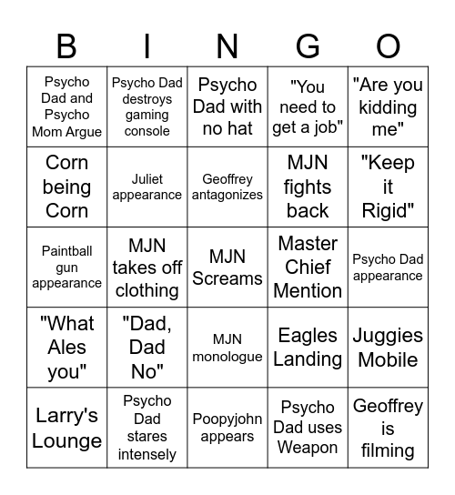 Psycho Series Bingo Card