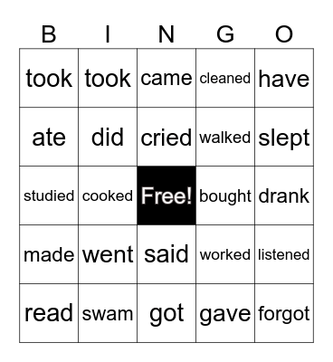 Past Tense Verbs Bingo Card