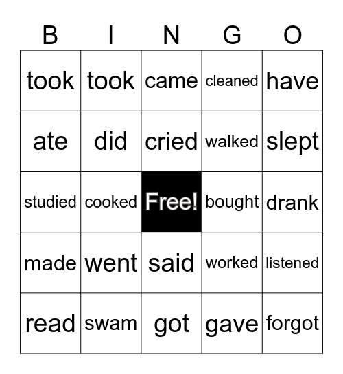 Past Tense Verbs Bingo Card