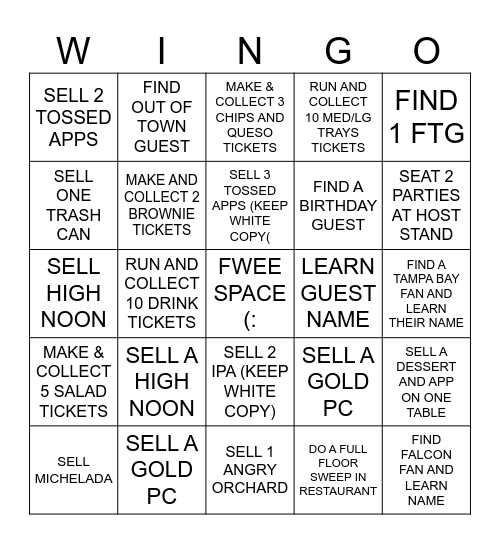 WINGO Bingo Card