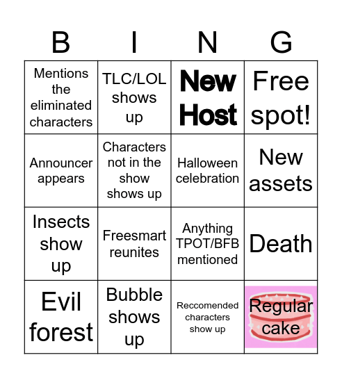 BFDIA 15 BINGO Card