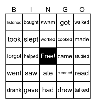 Past Tense Verbs Bingo Card