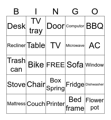 Furniture   Bingo Card
