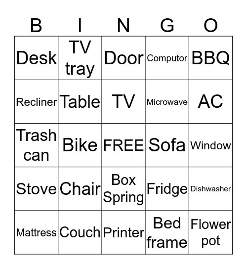 Furniture   Bingo Card
