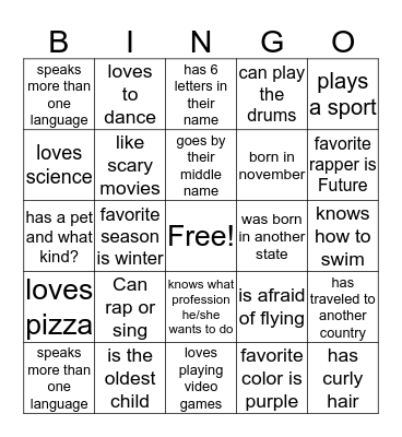 about you  Bingo Card