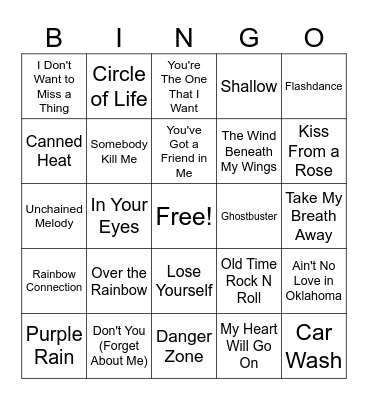 Movie Songs Bingo Card