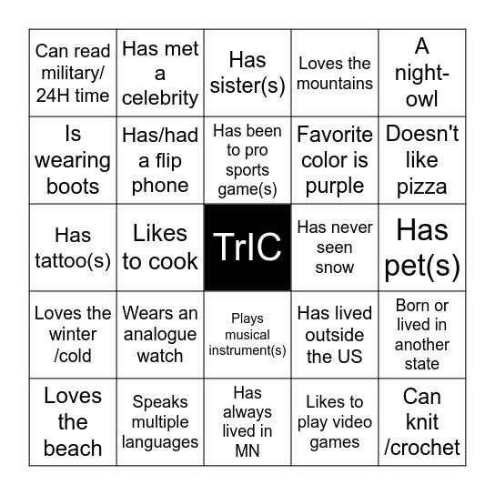 Intro Bingo Card