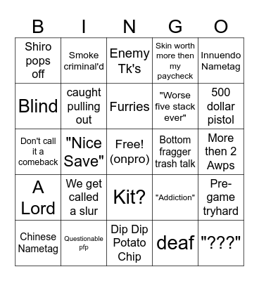 The boys play CS Bingo Card